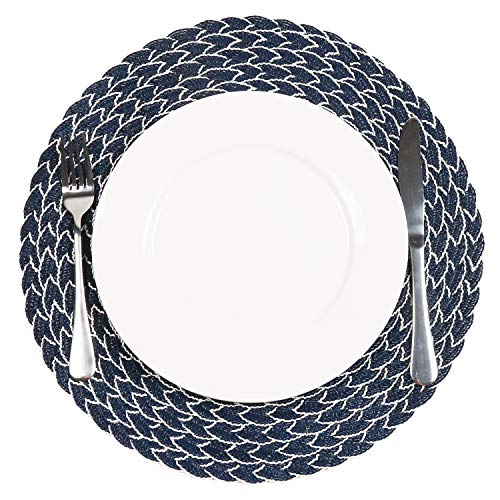 SHACOS Round Placemats Set of 8 Washable 15 inch Round Table Mats Braided Non Slip Fabric Place Mats for Dining Table Indoor Outdoor (Mixed Color Pea Green, 8)
