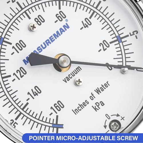 Vacuum Suction Gauge Water Lift Meter for Household & Central Systems - 0-160 Inches