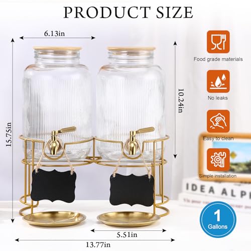 1 Gallon Glass Drink Dispenser with Stand & Spigot for Parties and Events