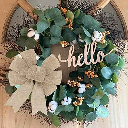 Burlap Wreath Rustic Jute Bow Christmas Tree Topper Ornament for Birthday Wedding Holiday Party Decorations