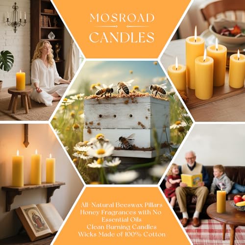 Beeswax Pillar Candles 2x5 Inch 8 Pack Unscented - Long Burn & Air-Purifying