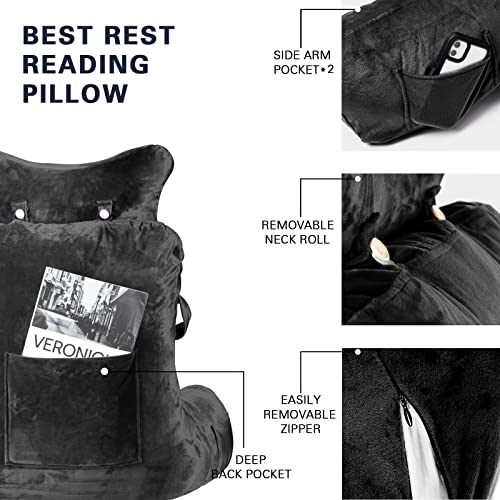 SLIGUY Extra Large Black Reading Pillow 31" Bed Rest with Detachable Neck Roll
