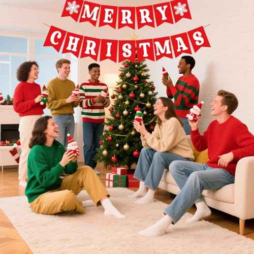 Merry Christmas Banners for Inside, Pre-Strung Fireplace Xmas Decorations, Xmas Wall Banner with Snowflake, Christmas Bunting Banner for Winter New Year Party Mantle Hanging Sign Supplies