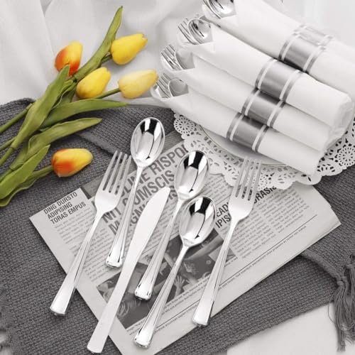 200 Pack Silver Wrapped Disposable Silverware Set - Heavy Duty for Wedding & Events (Variation: 200Pack-Silver)