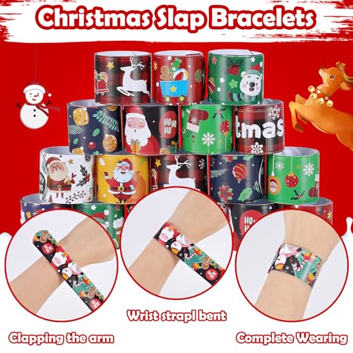Christmas Slap Bracelets for Kids 36 PCS Christmas Party Favors for Kids Supplies Bulk Xmas Snap Bracelets Stocking Stuffers Goodie Bag Stuffers Classrooom Prizes Toys Gifts for Students Girls Boys