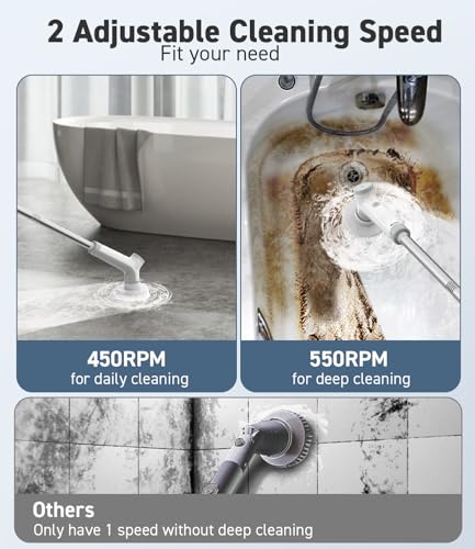 Electric Spin Scrubber Cordless Shower Cleaner with Extensible Handle - White