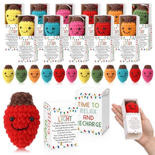 Soulchen 12 Set Christmas Teacher Gifts Crochet Light Bulb Dolls with Boxes