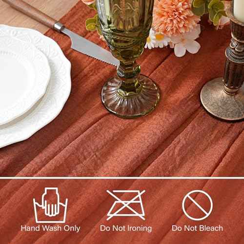 1Pcs Cheesecloth Fall Thanksgiving Table Runner Terracotta 10FT Boho Gauze Cheese Cloth Table Runners 120 Inches Long Rustic Sheer for Centerpiece Home Party Christmas Wedding Baby Shower Spring Decor