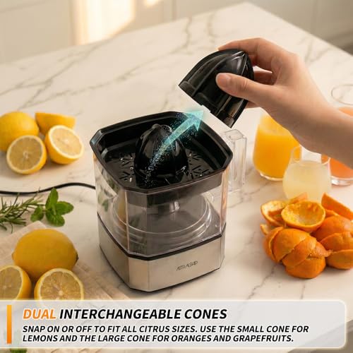 Astralship Stainless Steel Electric Citrus Juicer Machine with 24oz Pitcher & Dual Cones - Silver