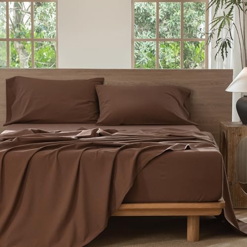 Cocoa Brown MooMee King Size Washed Cotton Sheet Set - Extra Deep Pocket 4 Pieces
