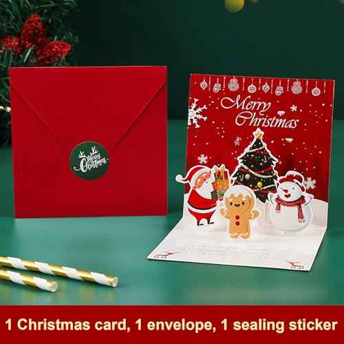 AIMI Christmas Greeting Cards 5 Pack Christmas Gift Cards with Envelopes 3D Pop Up Xmas Gift Card Bright Cheerful Prints Merry Christmas Holiday Cards