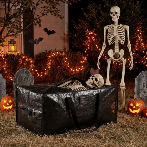 Black 12ft Skeleton Storage Bag - Heavy Duty PE Woven Fabric, Portable Holiday Decor Organizer