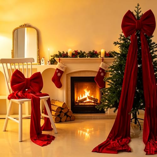 Large Oversized Bow Decoration Wine Red Velvet for Christmas Trees & Holiday Displays - Model THIS LISTING