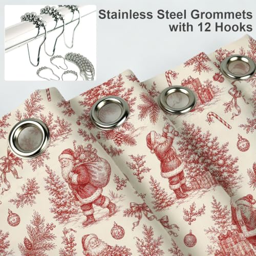 Christmas Shower Curtain with 12 Hooks, 72x72 Inches - Festive Bath Decor (Pack of 1)