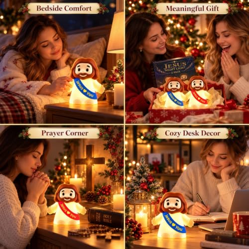 Jesus Night Light for Kids - Blue 2 Pack, Touch-Control, Portable Faith Lamp