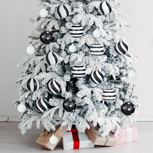 Riceshoot 3.15 Inch Black and White Christmas Ornaments - 24 Pack
