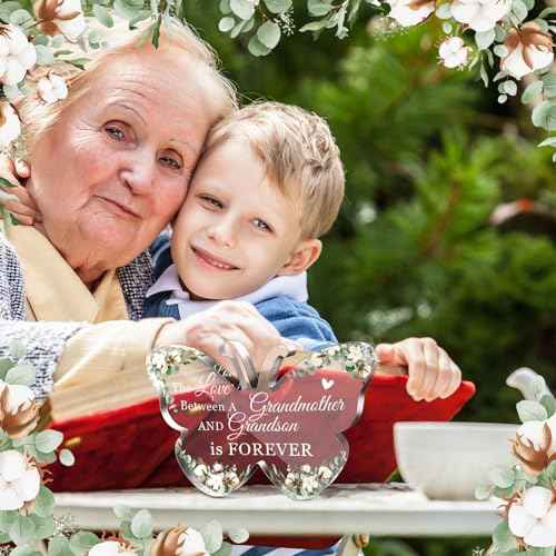 Jetec Grandma Gift Birthday Christmas Acrylic Gift Butterfly Shape Grandmother Sign from Granddaughter Grandson Thoughtful Mother's Day Ideas(Butterfly Grandson)