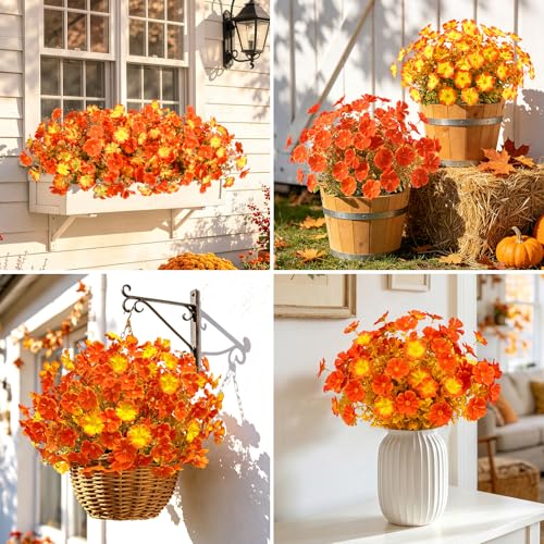 Artificial Fall Geranium Flowers Set - Outdoor Autumn Decor, 12 Pcs