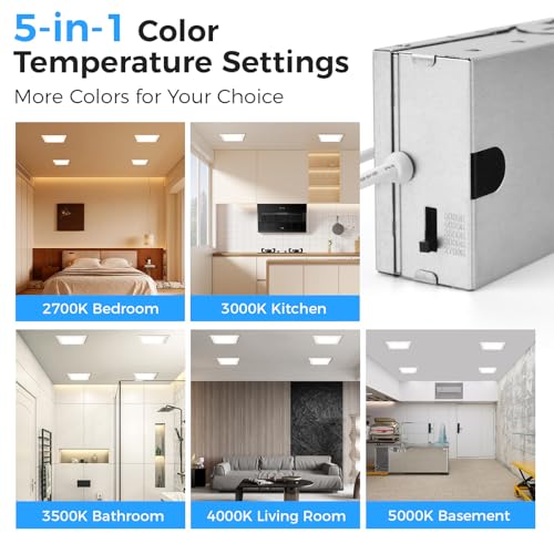 White 12 Inch Square LED Recessed Lighting Kit - 24W, 5 CCT, Ultra-Thin, Dimmable