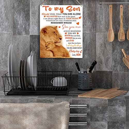 To My Son Wooden Hanging Sign from Mom Son Gifts Family Wall Decor for Bedroom Living Room Birthday Christmas Thanksgiving Gifts for Son Wall Art Gifts for Boys Room 8 x 10 Inches