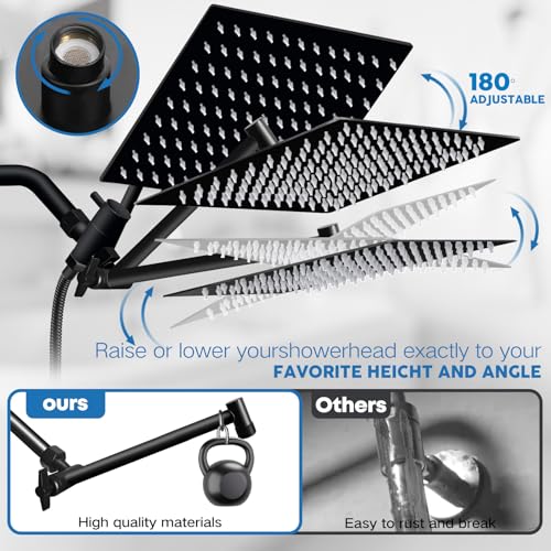 Shower Head,12" High Pressure Rainfall Head with Handheld Dual Spray