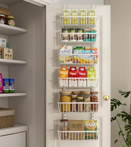 12 Inch Wide Over-the-Door Pantry Organizer with 6 Adjustable Metal Shelves