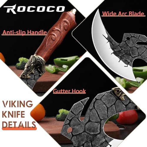 ROCOCO 6.2-Inch Viking Cleaver Knife - Kitchen Meat Chopping Axe & Sheath