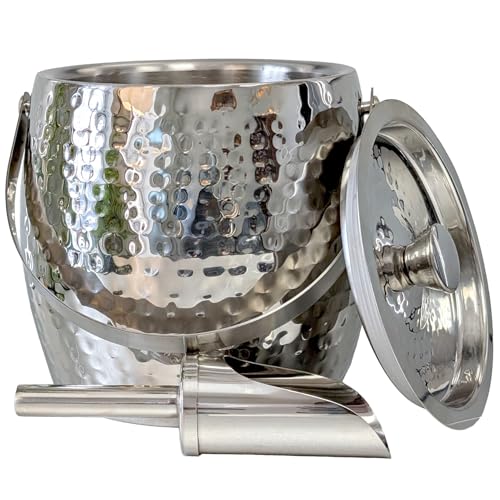 BREKX Silver Insulated Ice Bucket with Lid & Scoop, 3 Qt Champagne Cooler