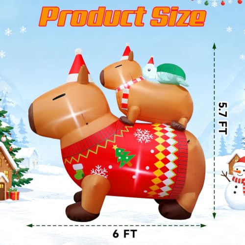 6ft Outdoor Christmas Inflatable Tur tle Capybara with LED Lights - Yard Decor