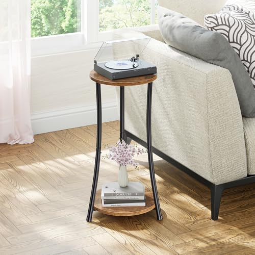 Simple Trending Cinched Waist Stand Rustic Brown 2-Tier Side Table Set - Modern End Tables for Living Room