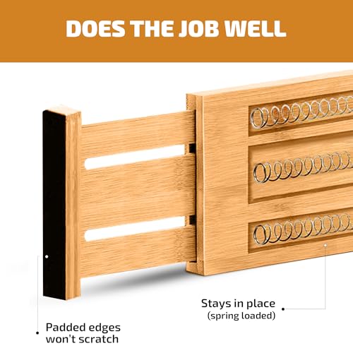 Bambüsi Bamboo Drawer Dividers - 6 Inch High, Expandable 11.5-17 Inch Wide Organizer Set