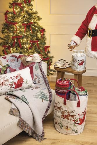 Mud Pie Christmas Santa Scene Jacquard Throw Blanket 53x64 Inches