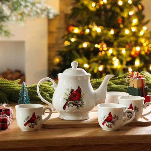 Vesici Cardinal Ceramic 7-Piece Tea Set with Teapot & 6 Cups