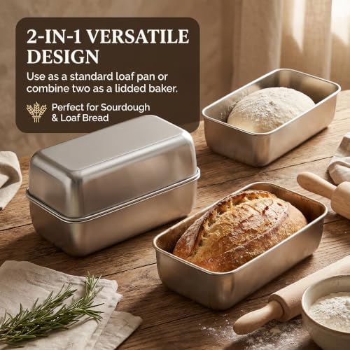 LIANYU 8-Pack Stainless Steel Bread Loaf Pans 9x5 Inch for Baking, Silver, Medium