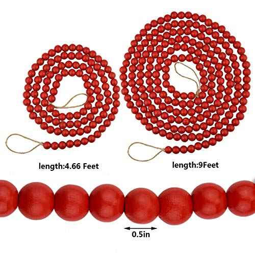 2pcs Wooden Bead Garlands - Red, Perfect for Christmas Tree, Fireplace & Wall Hanging, Home Decor