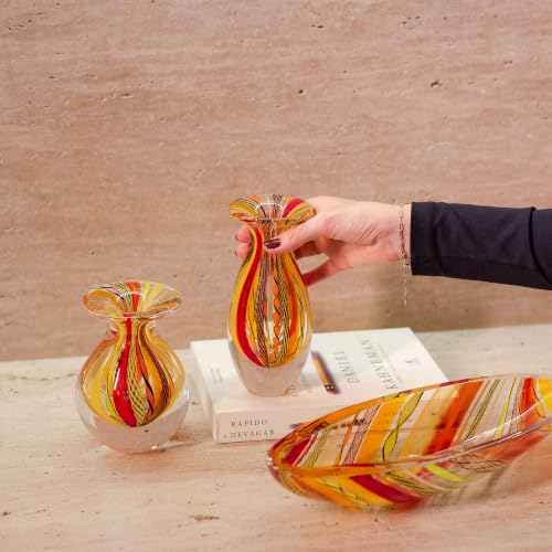 Cá d'Oro Murano-Style Red Hand-Blown Art Glass Bowl – Boho Centerpiece