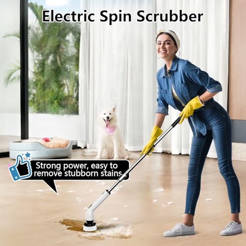 TUYU Black Electric Spin Scrubber with 4 Replacement Heads, Waterproof Bathroom Cleaning Tool