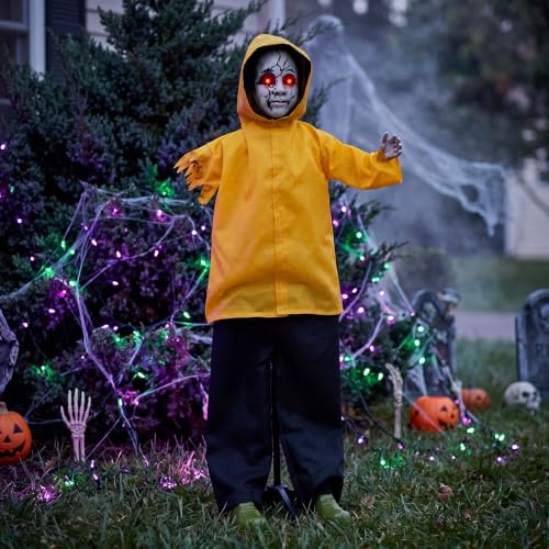 JOYIN 49-Inch Life-Size Halloween Ghost Animatronic Decor with Glowing Eyes & Sound Activation