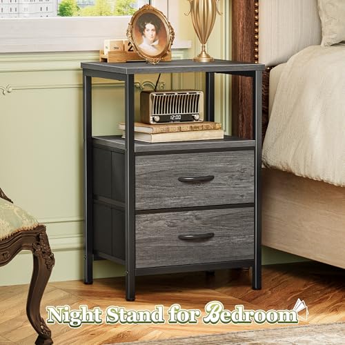 Huuger Grey Nightstand Set of 2 with 2 Drawers - Modern Bedside Tables