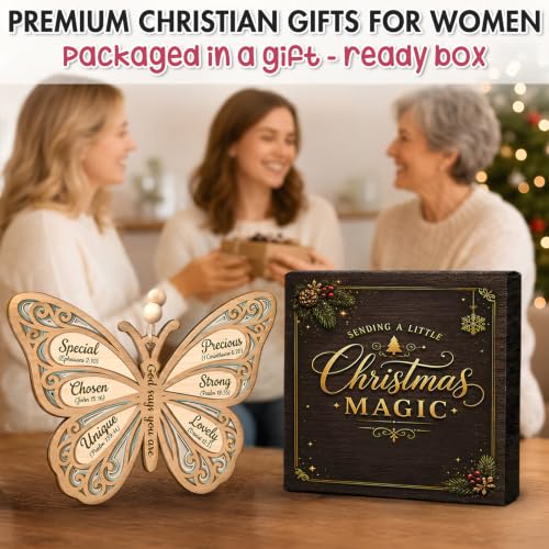Christian Butterfly Christmas Ornament with Inspirational Message - Religious Gifts for Women