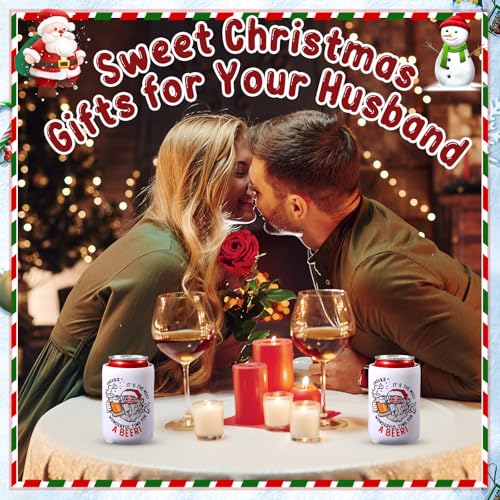 Sieral White Christmas Beer Can Cooler Sleeves - Festive Holiday Drink Insulators (2 Pack)