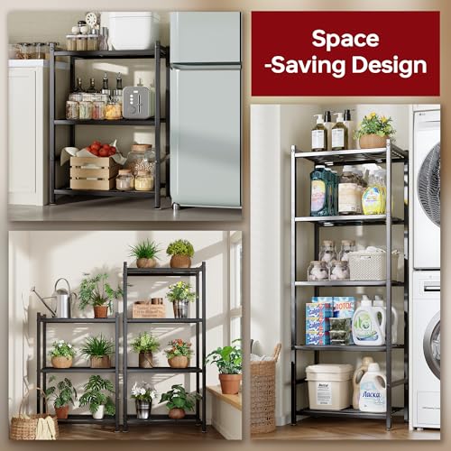 Black 5-Tier Metal Shelving Unit with Adjustable Feet - 17.7 x 11.8 x 56.3 inches