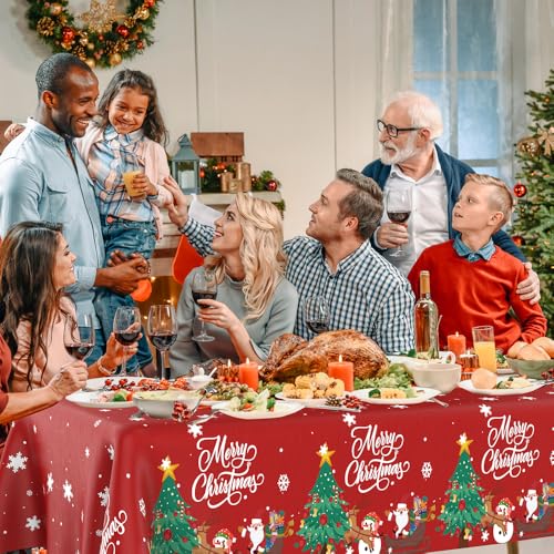 Leislam 2PCS Red White Christmas Tablecloth 54x108 Inch Disposable Holiday Decor
