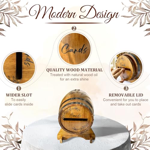 Multicolor Rustic Wooden Whiskey Barrel Card Box for Wedding with Base