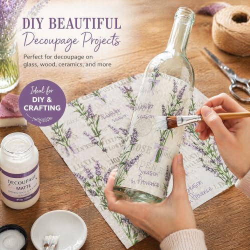White Provence Lavender Botanical Decoupage Napkins 20-Pack for Wedding
