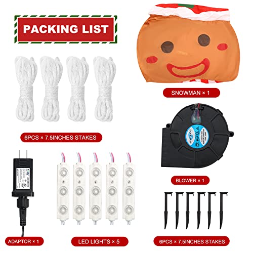 6ft Gingerbread Man Christmas Inflatable with Built-in LEDs for Outdoor Yard
