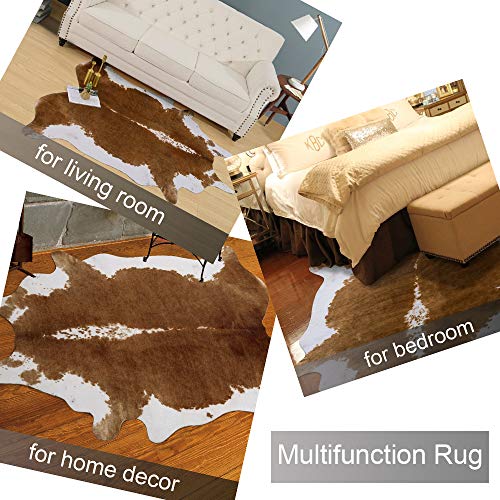 Faux Cowhide Rug Brown Cow Print Area Rug 4'7 x 5'2 Irregular Large Animal Floor Covering