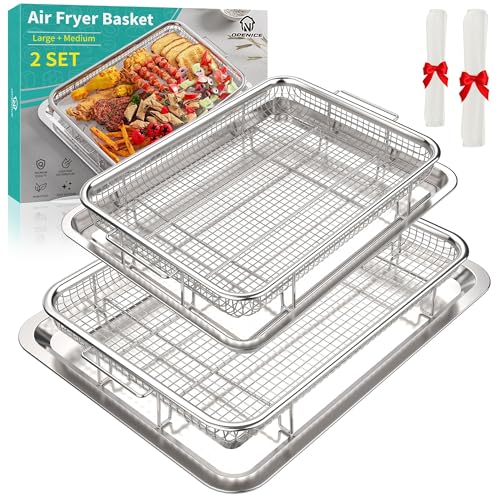 OPENICE 2-Piece Air Fryer Basket & Crisper Tray Set for Oven – 15.6"×11.6" & 12.8"×9.6" with Parchment Papers