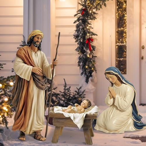 Outdoor Metal Nativity Scene Set - 48.9" Holy Family Christmas Yard Decoration - Retro Style