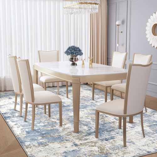 Blue 6' x 9' Washable Modern Abstract Area Rug for Living Room & Bedroom